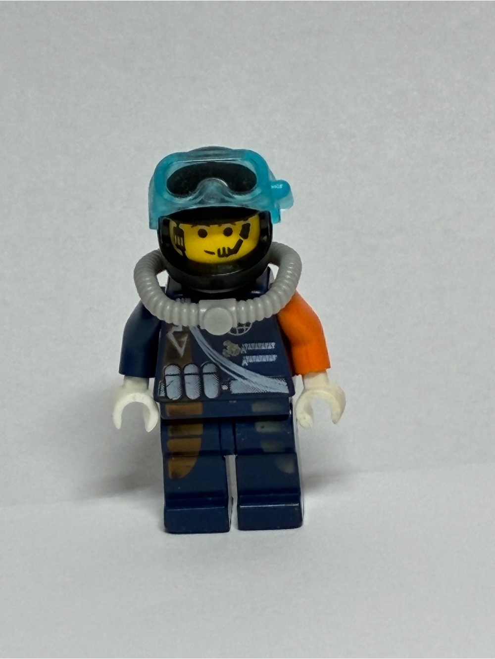 Lego Diver Minifigure with Translucent Blue Helmet and Orange Sleeve